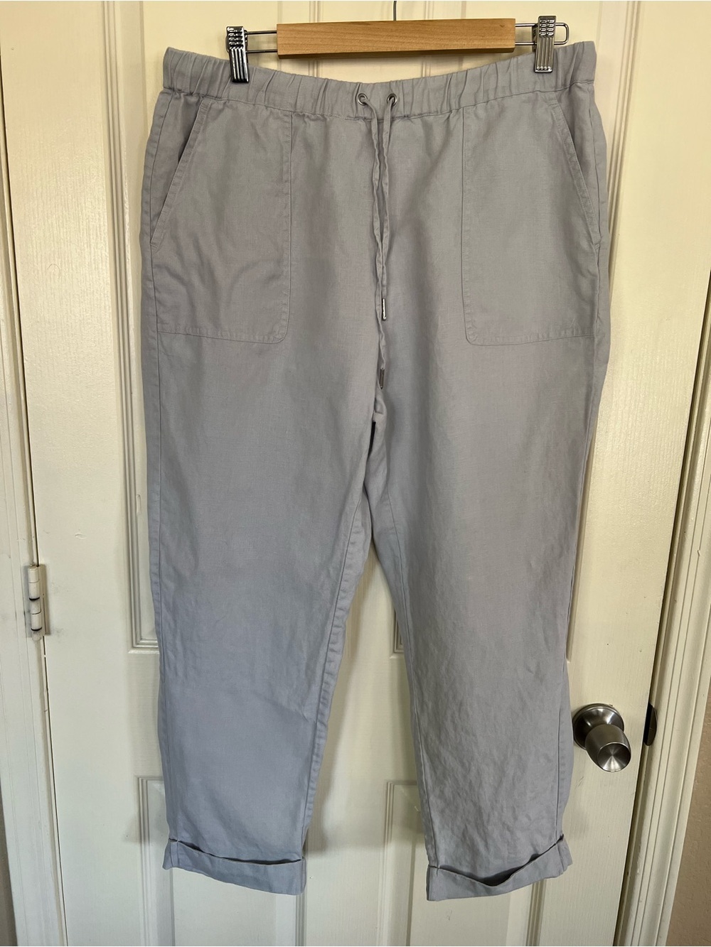 Saks Fifth Avenue 100% Linen Drawstring Pull-On Pants Gray Size Large
